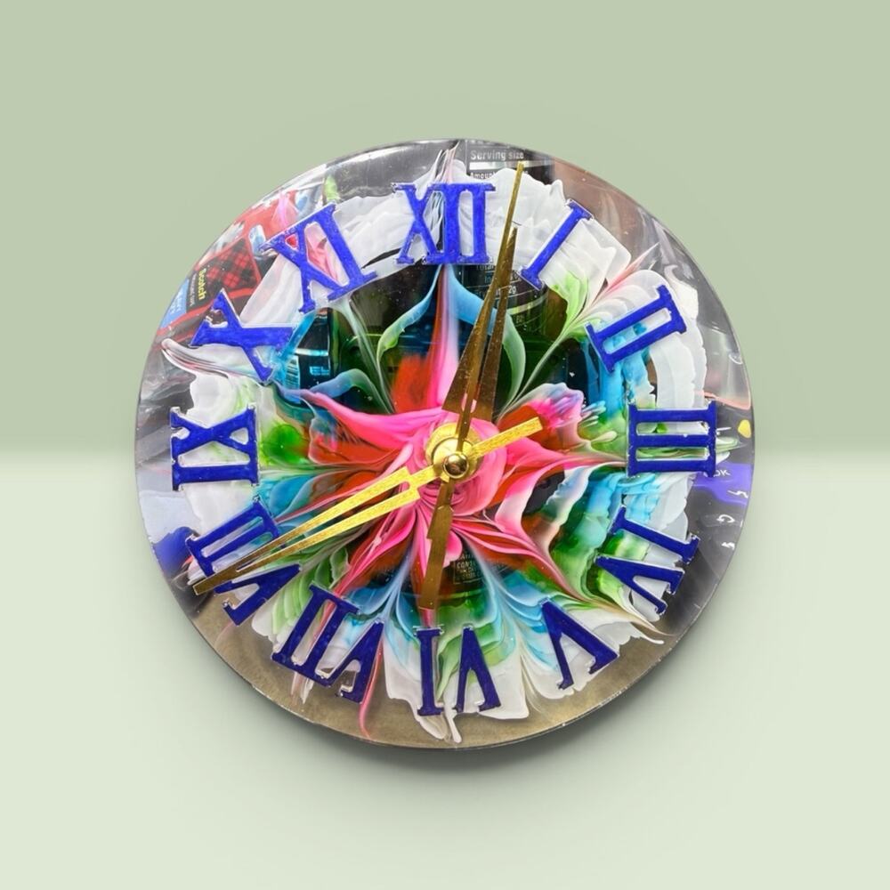 Resin Bloom Clock | Colorful Roman Numeral Desk Clock | Functional Art Decor - Picture 1 of 5